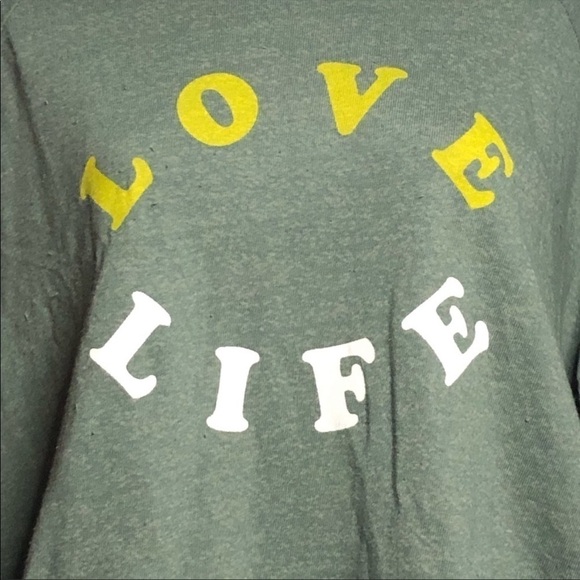 Sundry by Anthropologie Olive Green Soft French Terry Sweatshirt LOVE LIFE Sz M - Picture 4 of 7